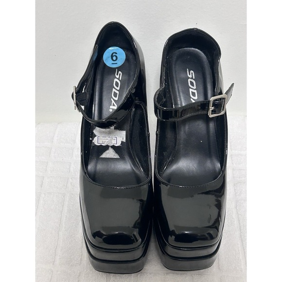 Soda Shoes - Soda Women's Platform Chunky Block Ankle Strap Heel Black Size 6